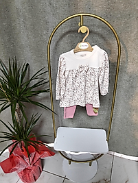 Çiçek detaylı pembe kız bebek takım