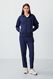 İndigo Kapüşonlu Gizli Cep Detaylı Standart Kalıp Kadın Eşofman Takımı