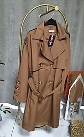 Düğme Detaylı Kadın Trençkot Taba