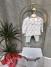 Yeşil çicek detaylı kız bebek takım