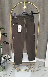 Erkek Lastikli Yan Cepli Asker Yeşili Pantolon