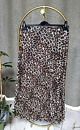 Leopar Desenli Saten Kadın Etek Kahverengi