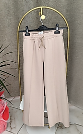 Lastikli Bağlamalı Bol Paça Pantolon Bej