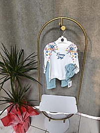 Mavi beyaz bandanalı kız bebek takım