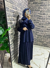 kolları taşlı pileseli etekli takım