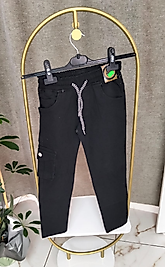 Erkek Lastikli Yan Cepli Siyah Pantolon