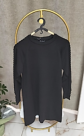 Kol Detaylı Triko Kadın Bluz Siyah