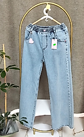 Kalp Desenli Kadın Pantolon Mavi