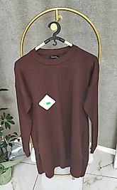 Kadın Düz Yırtmaçlı Sweatshirt Kahverengi