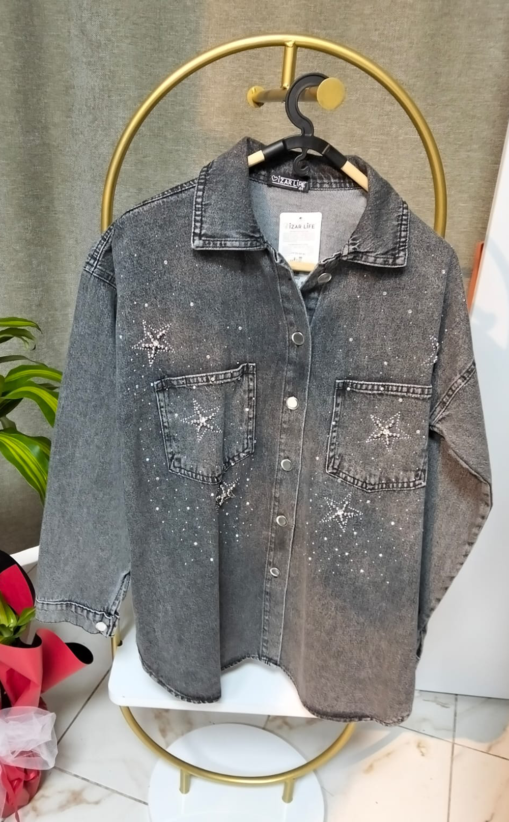 Taşlı Kot Kadın Gömlek