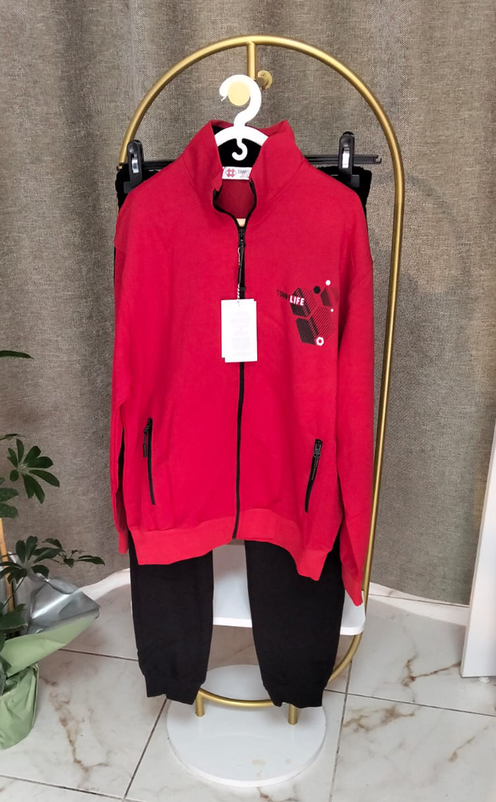 Erkek Garson Eşofman Takımı Ceket/Jogger Kırmızı/Siyah