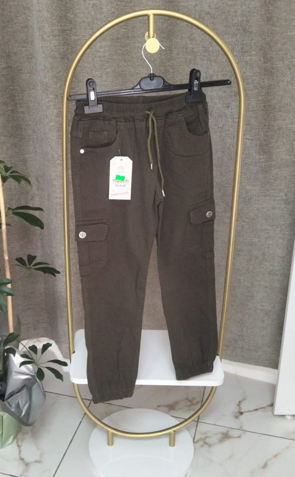 Erkek Lastikli Yan Cepli Asker Yeşili Pantolon