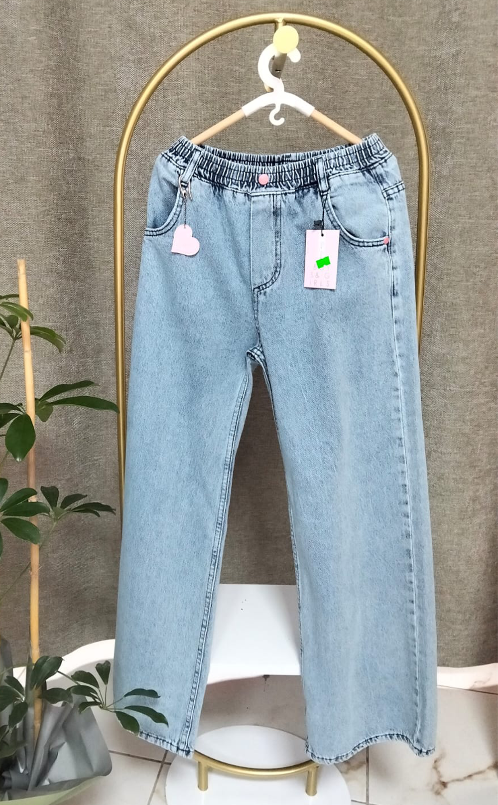 Kalp Desenli Kadın Pantolon Mavi