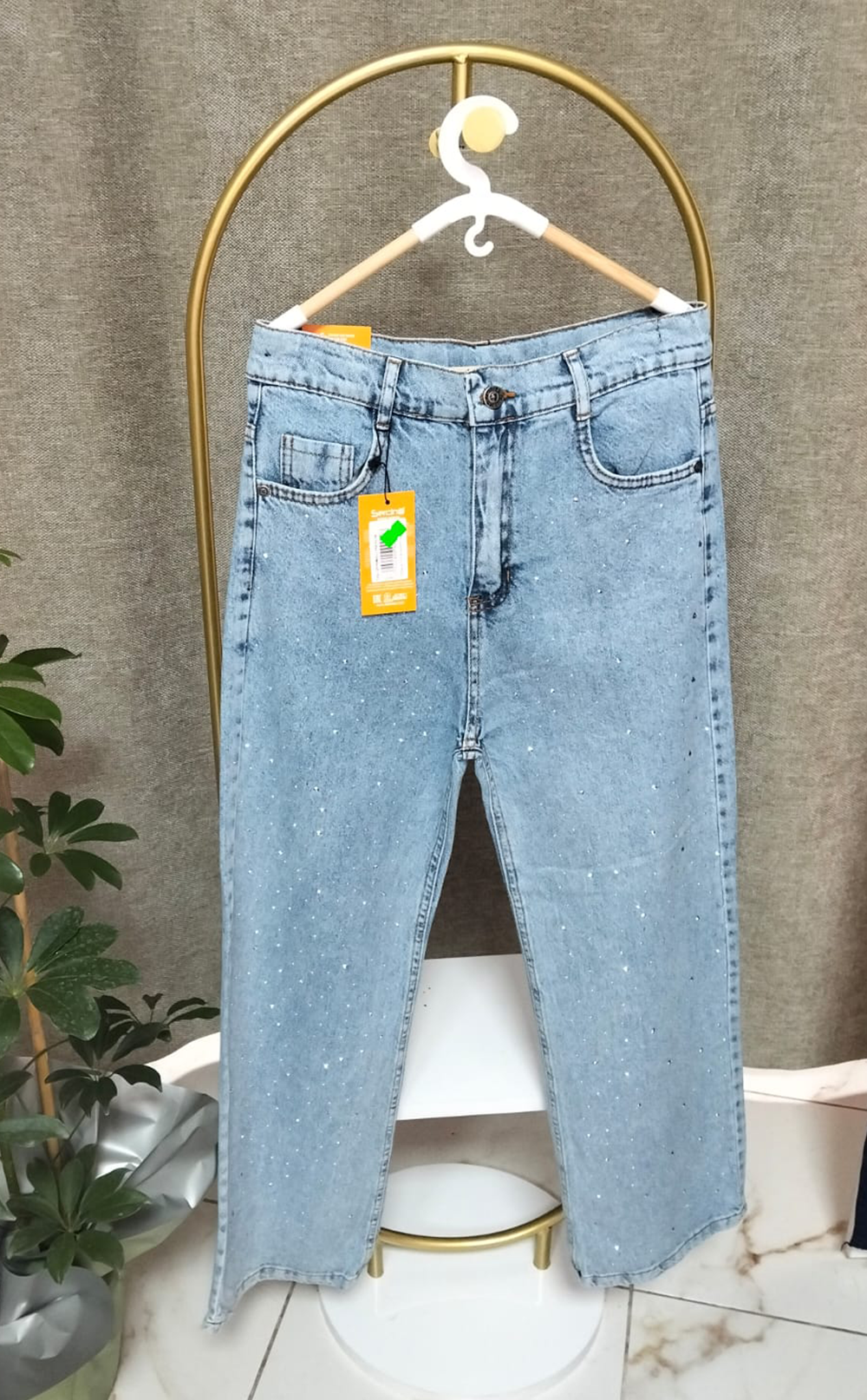 Pırıltı Desenli Kadın Pantolon Mavi