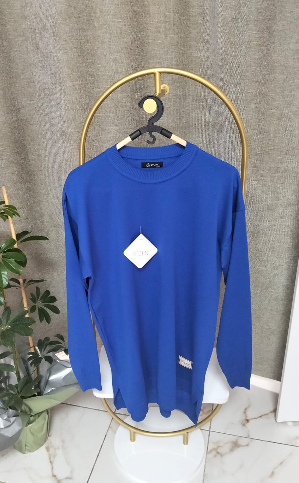 Kadın Düz Yırtmaçlı Sweatshirt Mavi