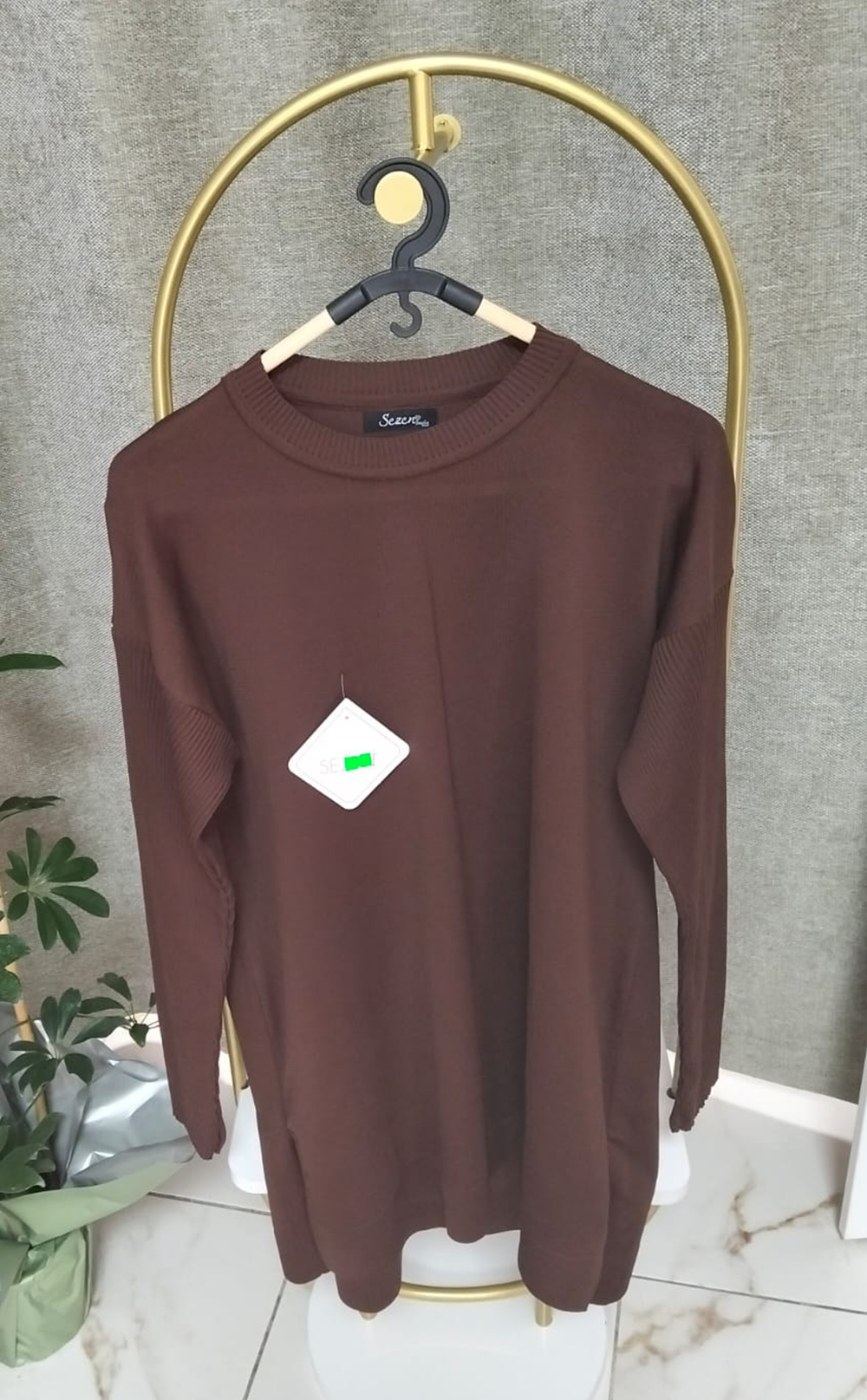 Kadın Düz Yırtmaçlı Sweatshirt Kahverengi