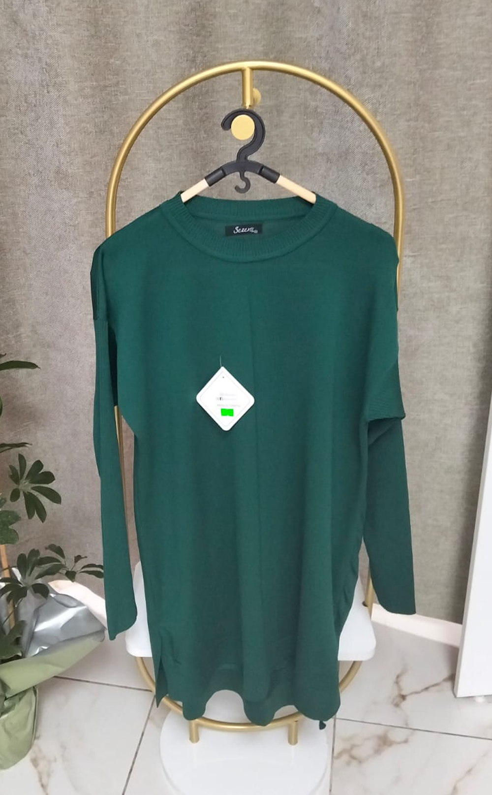 Kadın Düz Yırtmaçlı Sweatshirt Yeşil