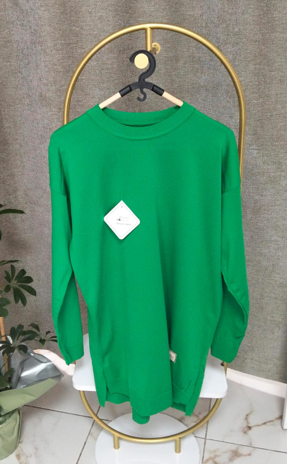 Kadın Düz Yırtmaçlı Sweatshirt Açık Yeşil