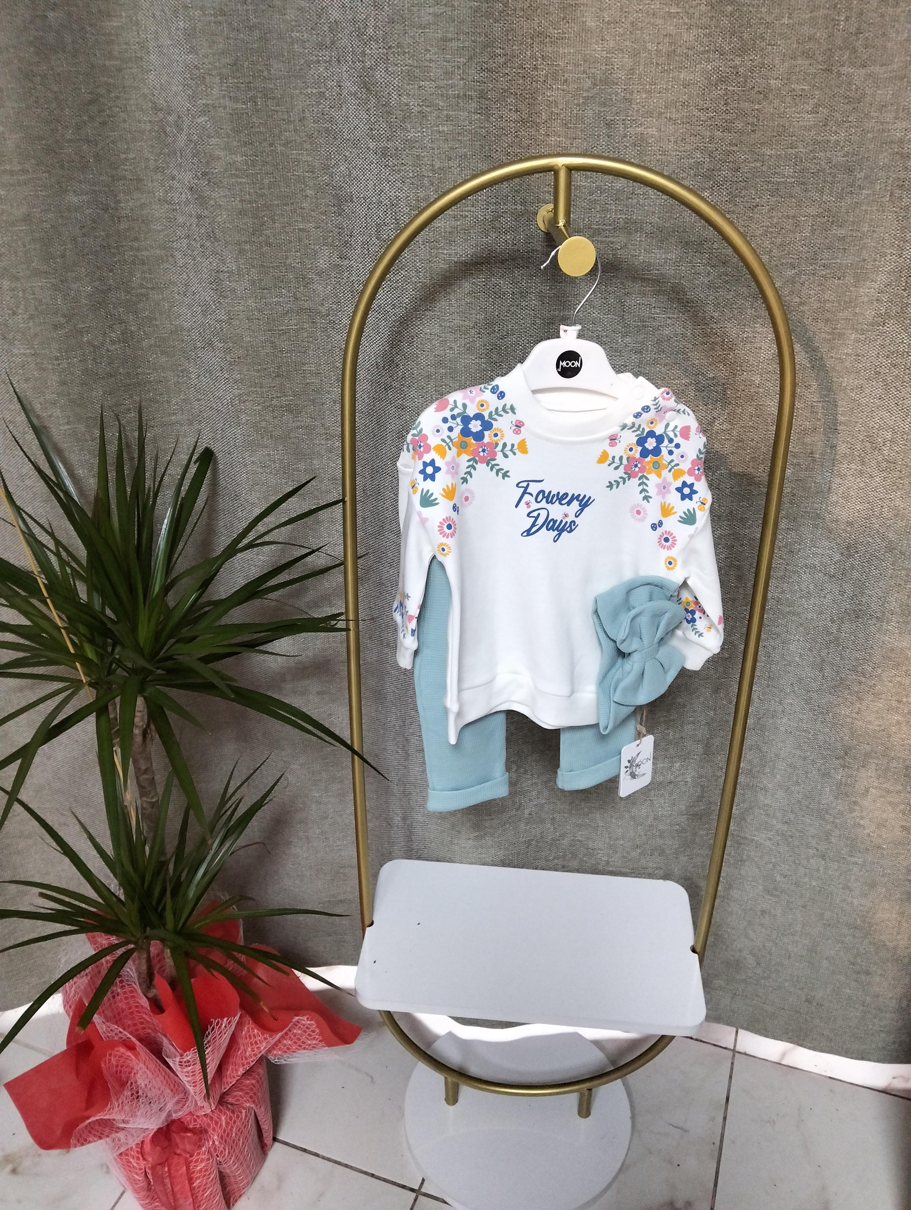 Mavi beyaz bandanalı kız bebek takım