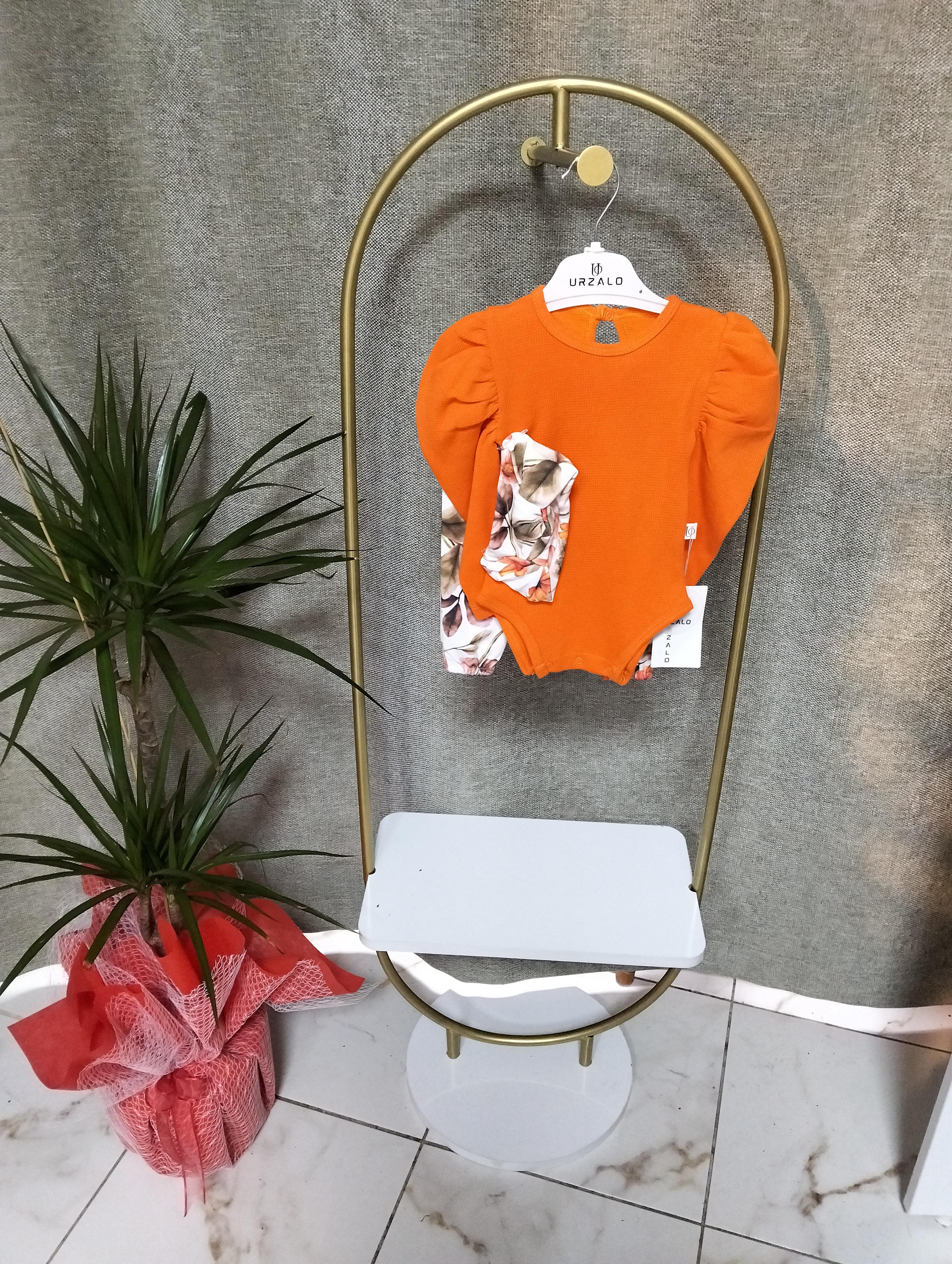 Turuncu çiçekli zıbın kız bebek takım