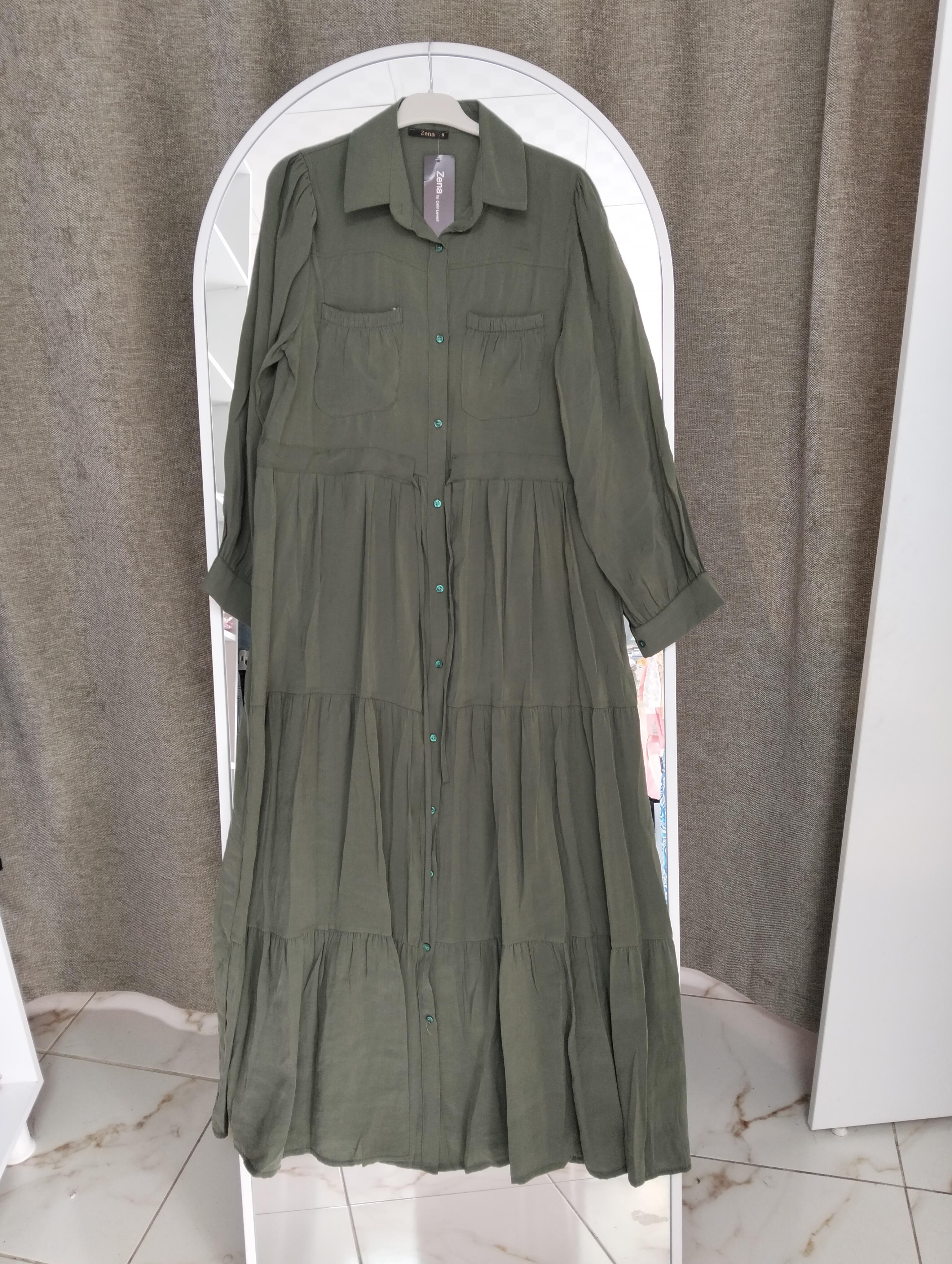 Paraşüt kumaş yeşil elbise