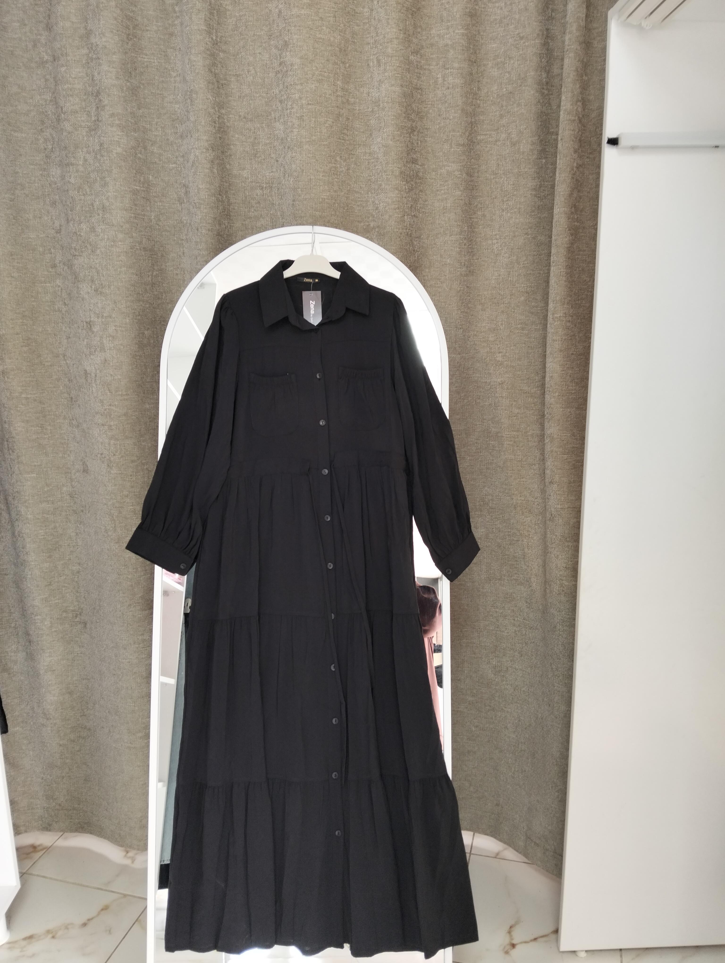 Paraşüt kumaş önden düğmeli elbise